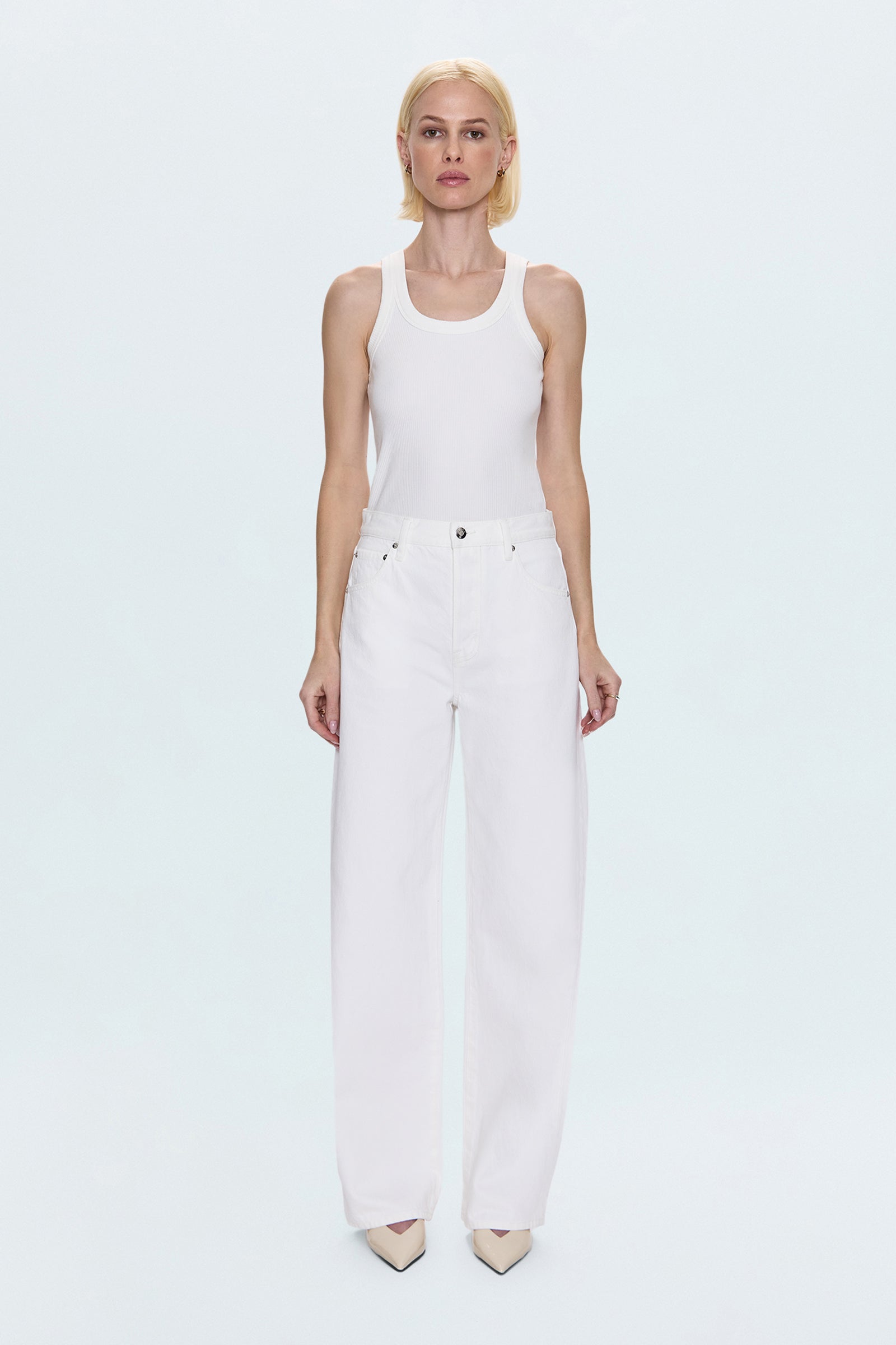 Tate High Rise Bowed Wide Leg Jean - Paper White - Paper White / 23