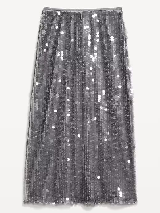 High-Waisted Sequin Midi Pencil Skirt