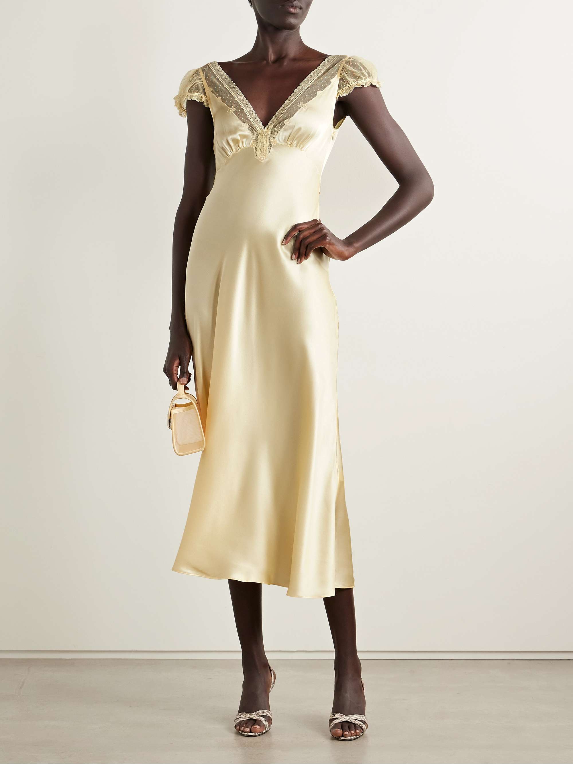 Corelia Tulle-Trimmed Silk-Satin Midi Dress