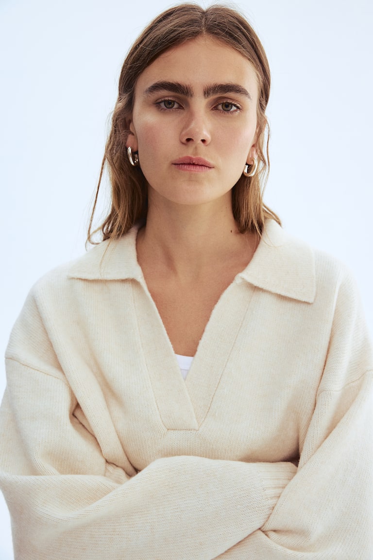 Fine-Knit Collared Sweater