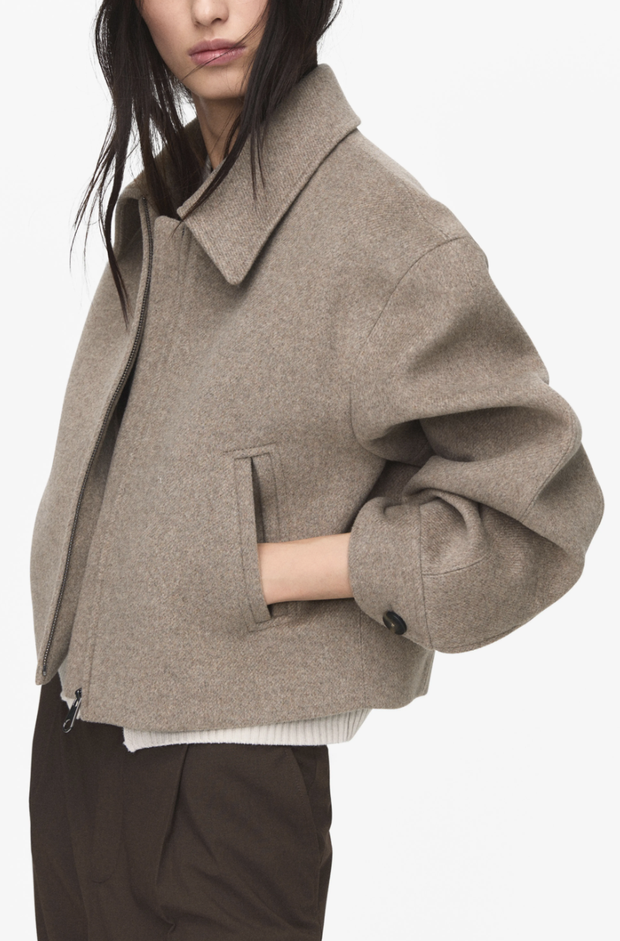 MANGO, Wool Blend Crop Jacket