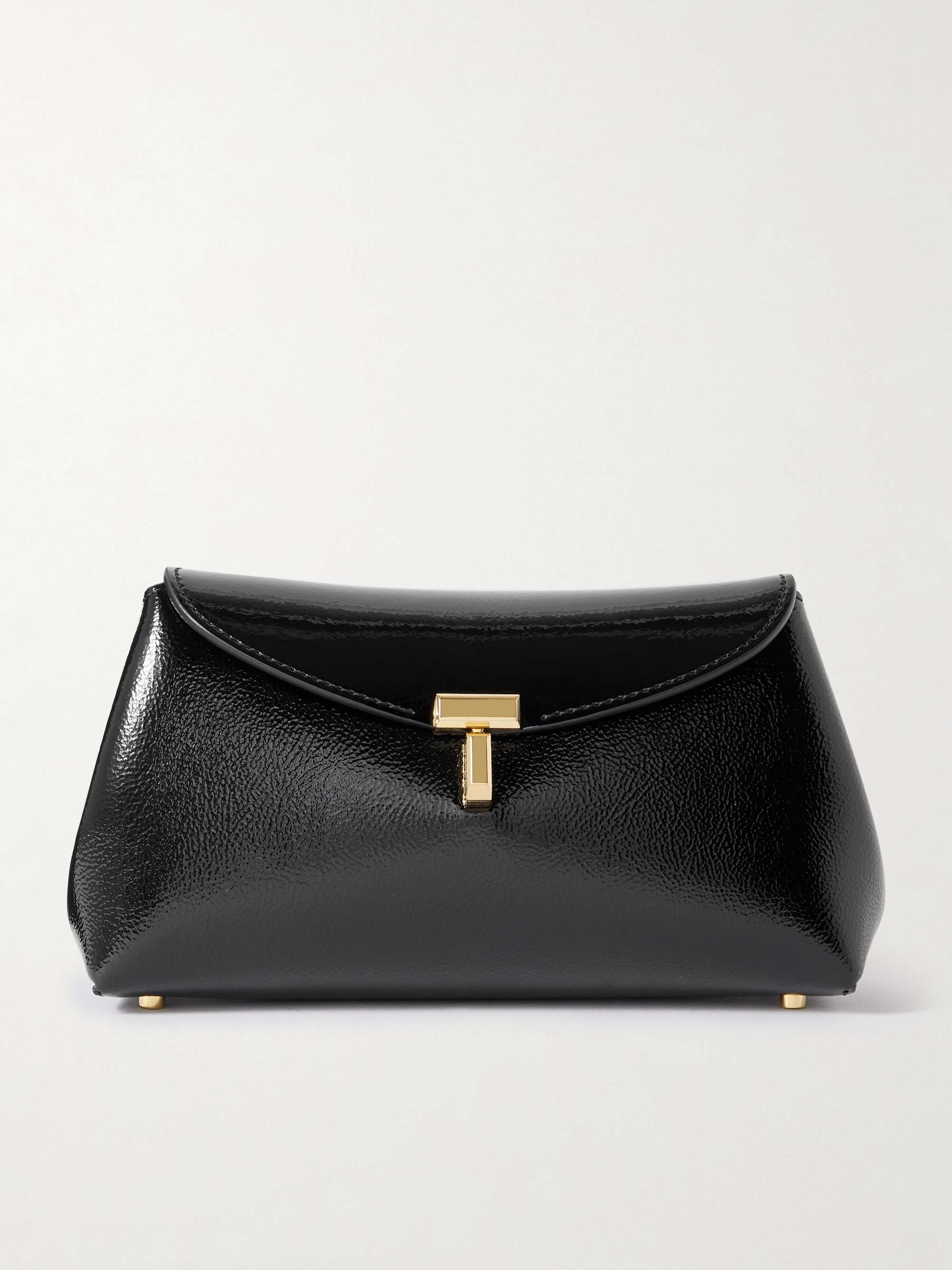 T-Lock Mini Textured Patent-Leather Clutch