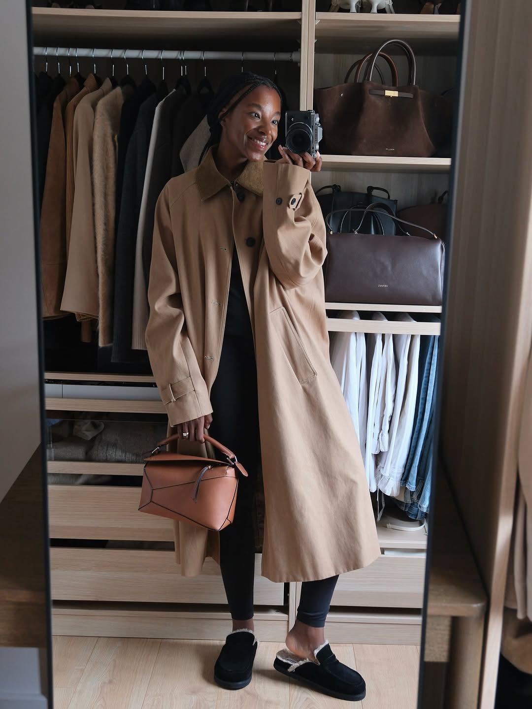 woman wearing clog outfit winter 2025