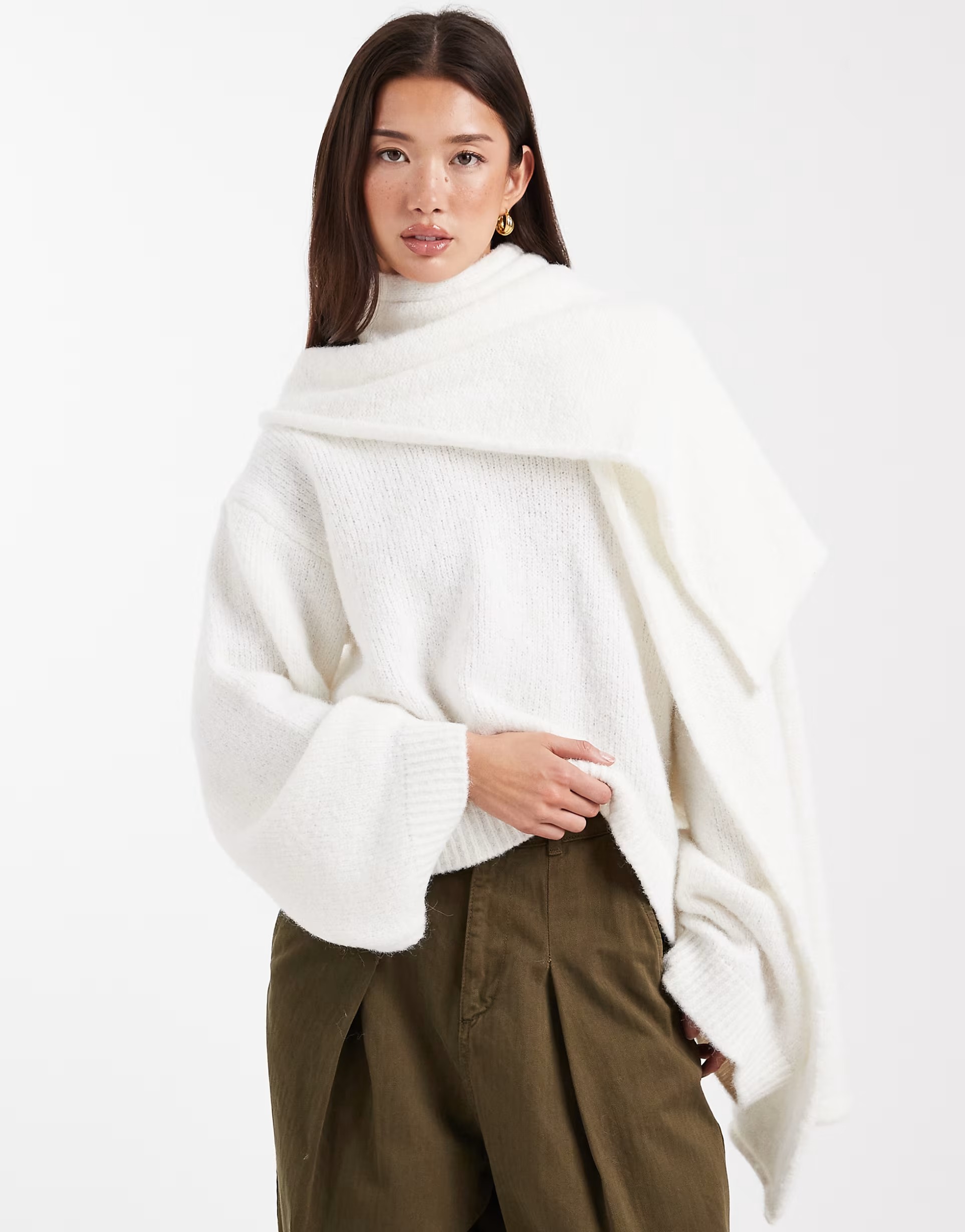 ASOS DESIGN, Knit Wool Blend Sweater With Attached Scarf