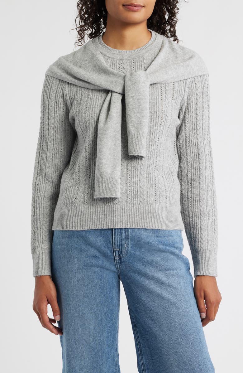 Cable Stitch Twofer Tie Sleeve Sweater
