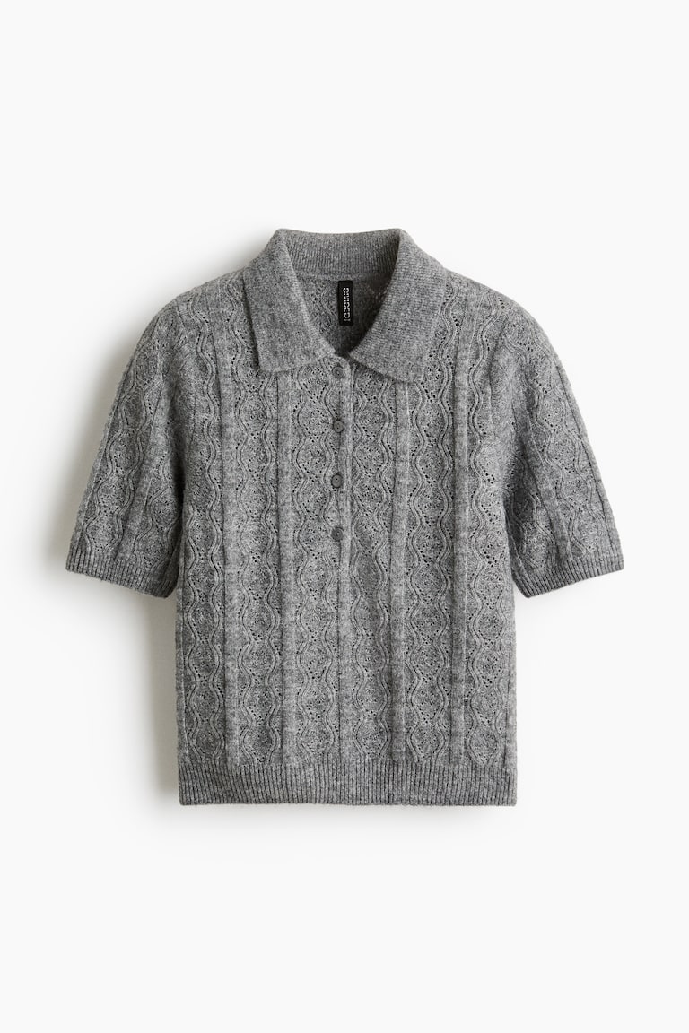 Pointelle-Knit Polo Sweater