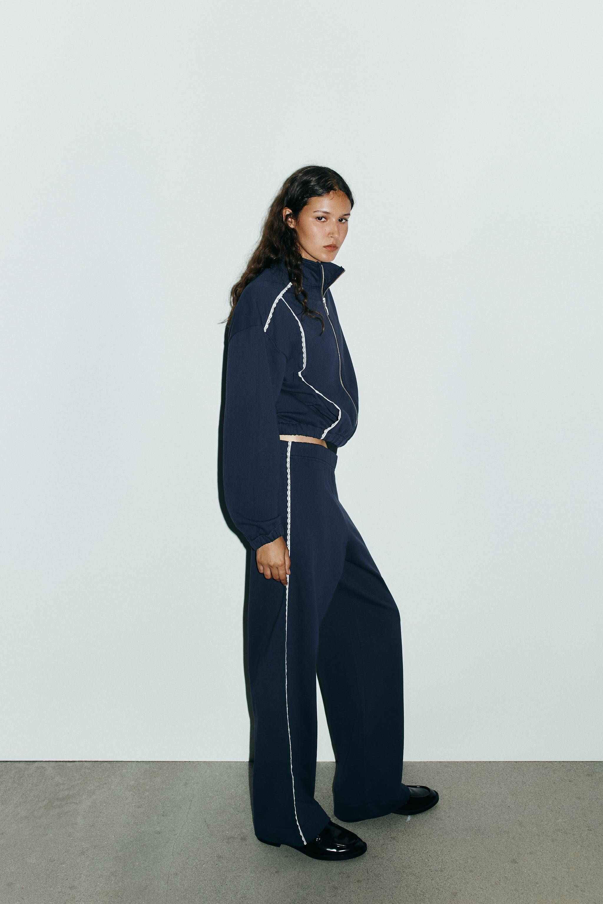 Lace Trim Wide Sweatpants