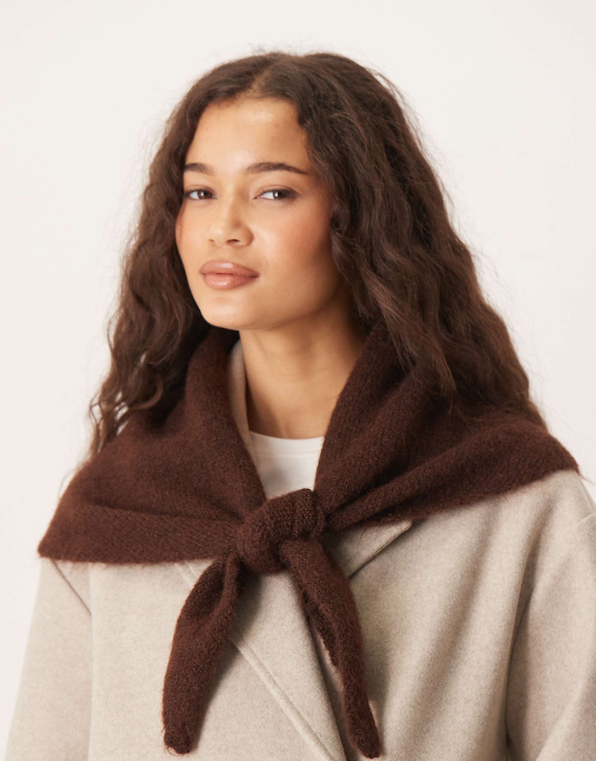 Asos Design Knit Triangle Scarf in Chocolate