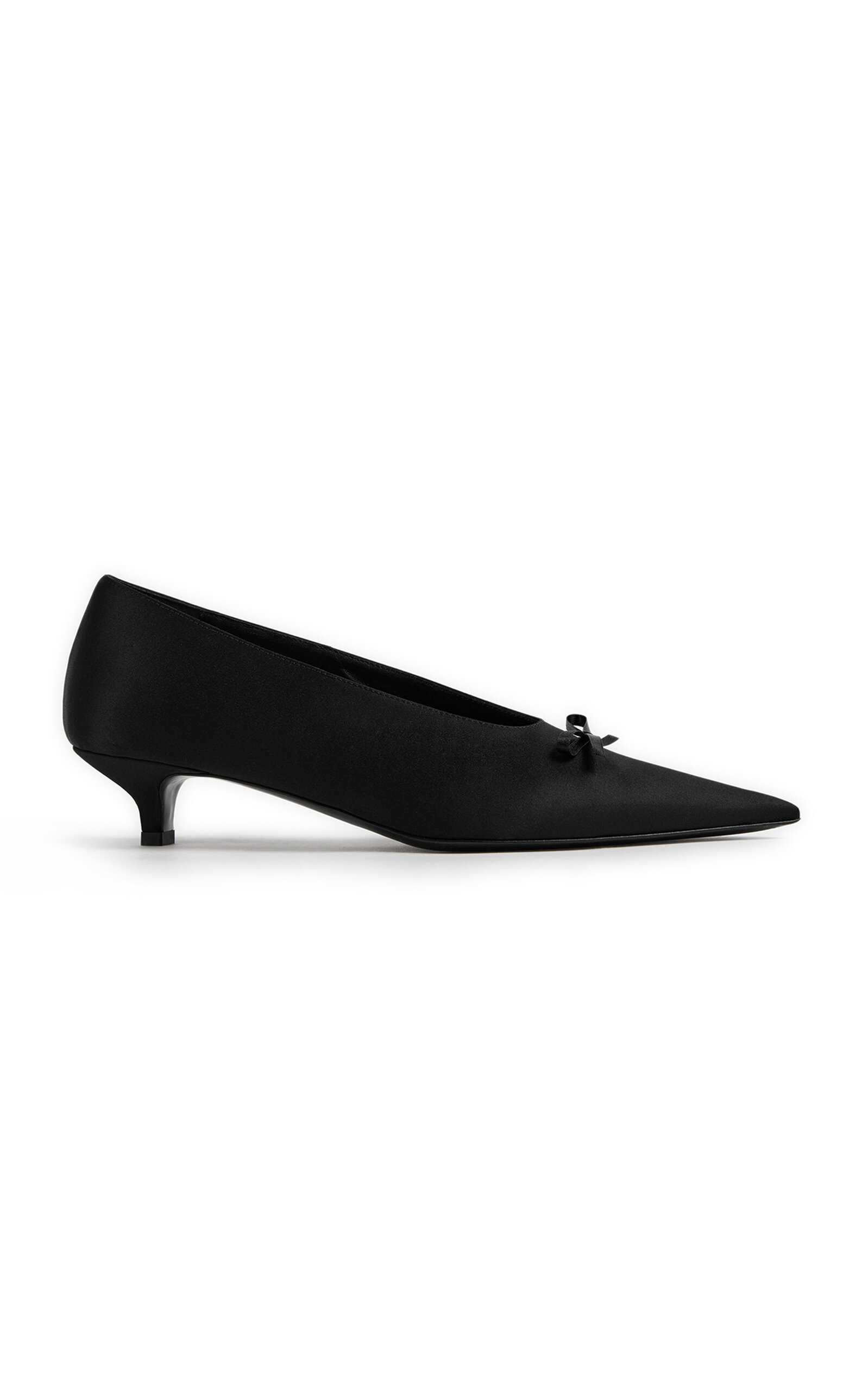 Sharp Bow Satin Kitten Pumps