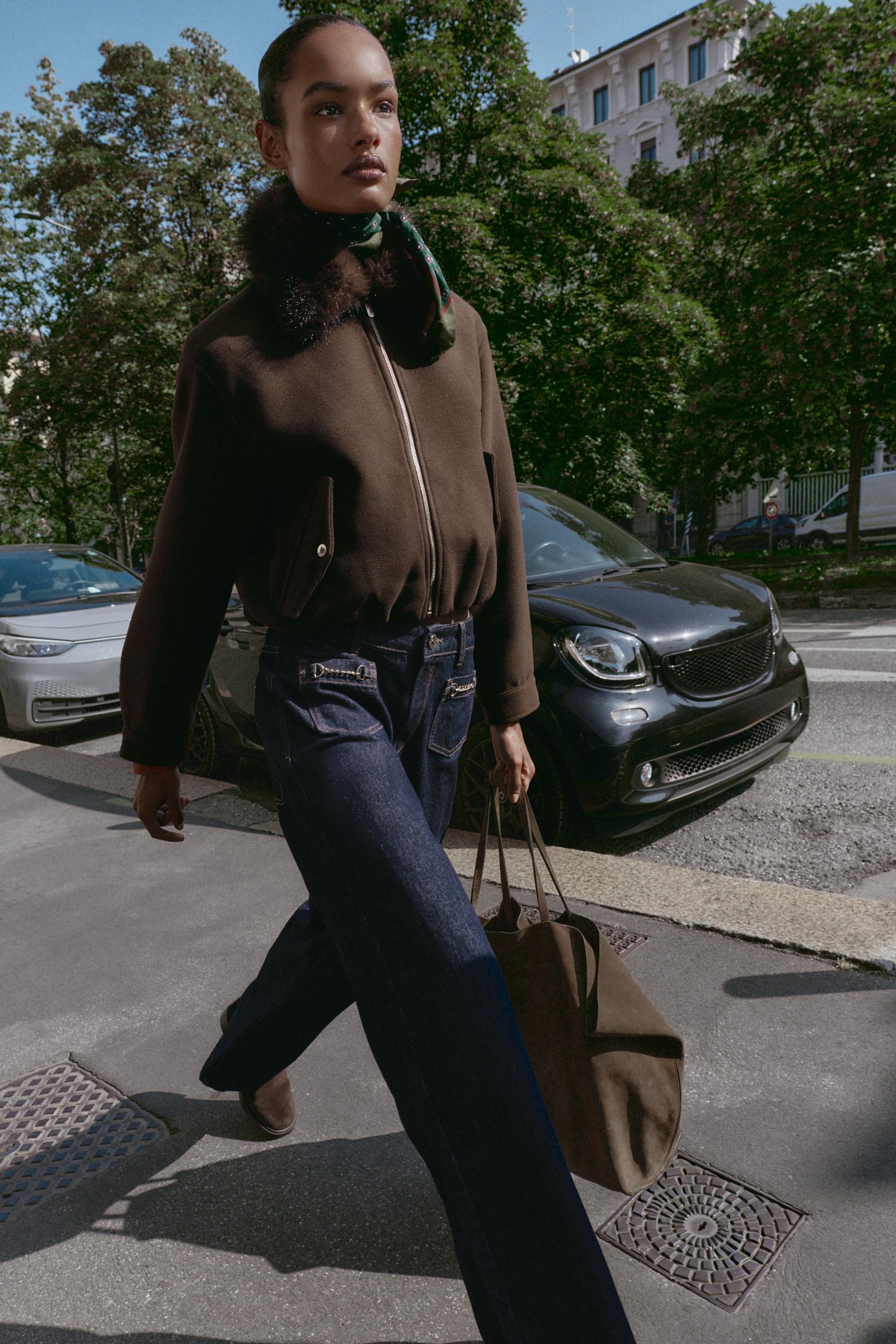 Soft Faux Fur Collar Bomber Jacket