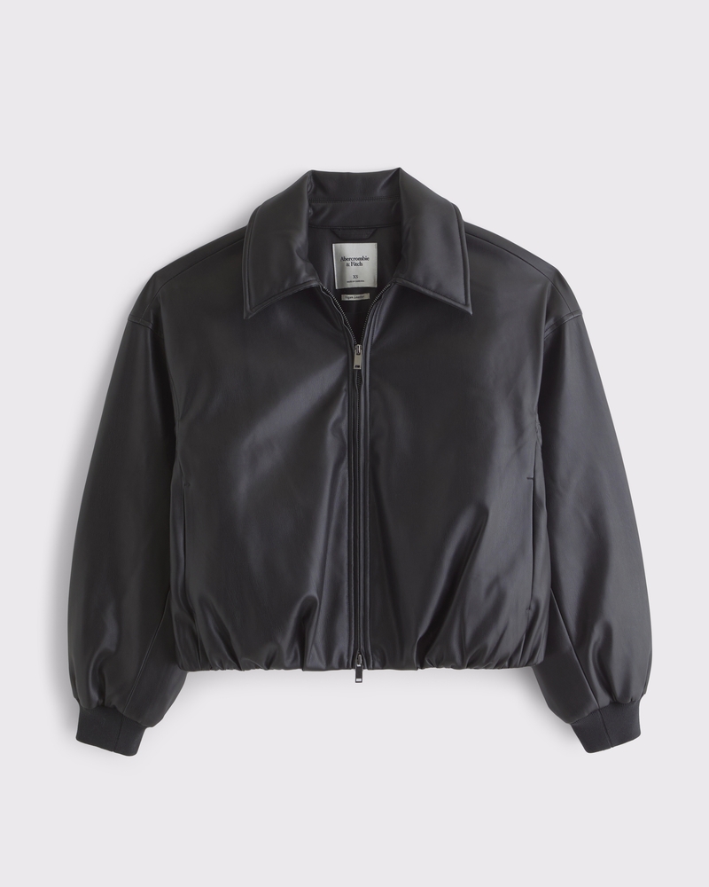 Vegan Leather Bubble Hem Coat