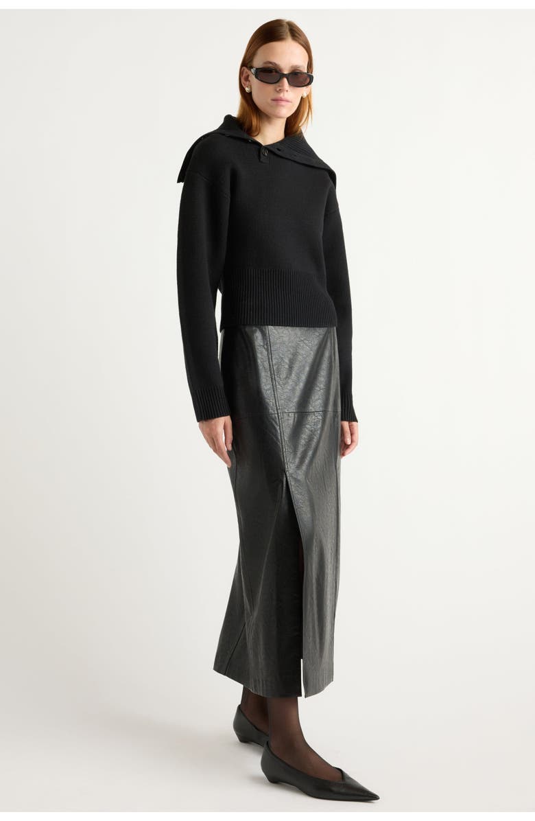 Rama Front-Vent Vegan Leather Skirt