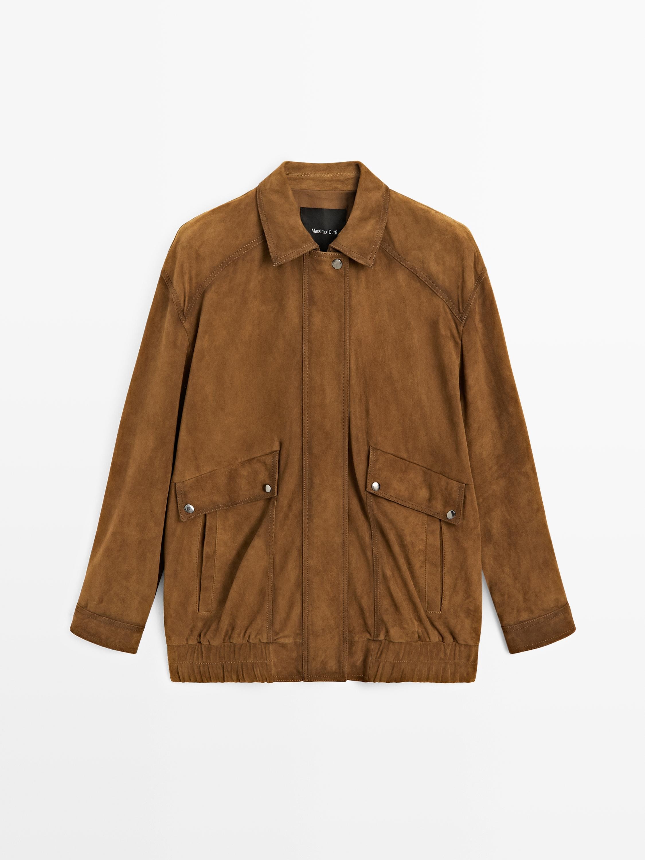 Massimo Dutti, Suede Leather Bomber Jacket With Pockets