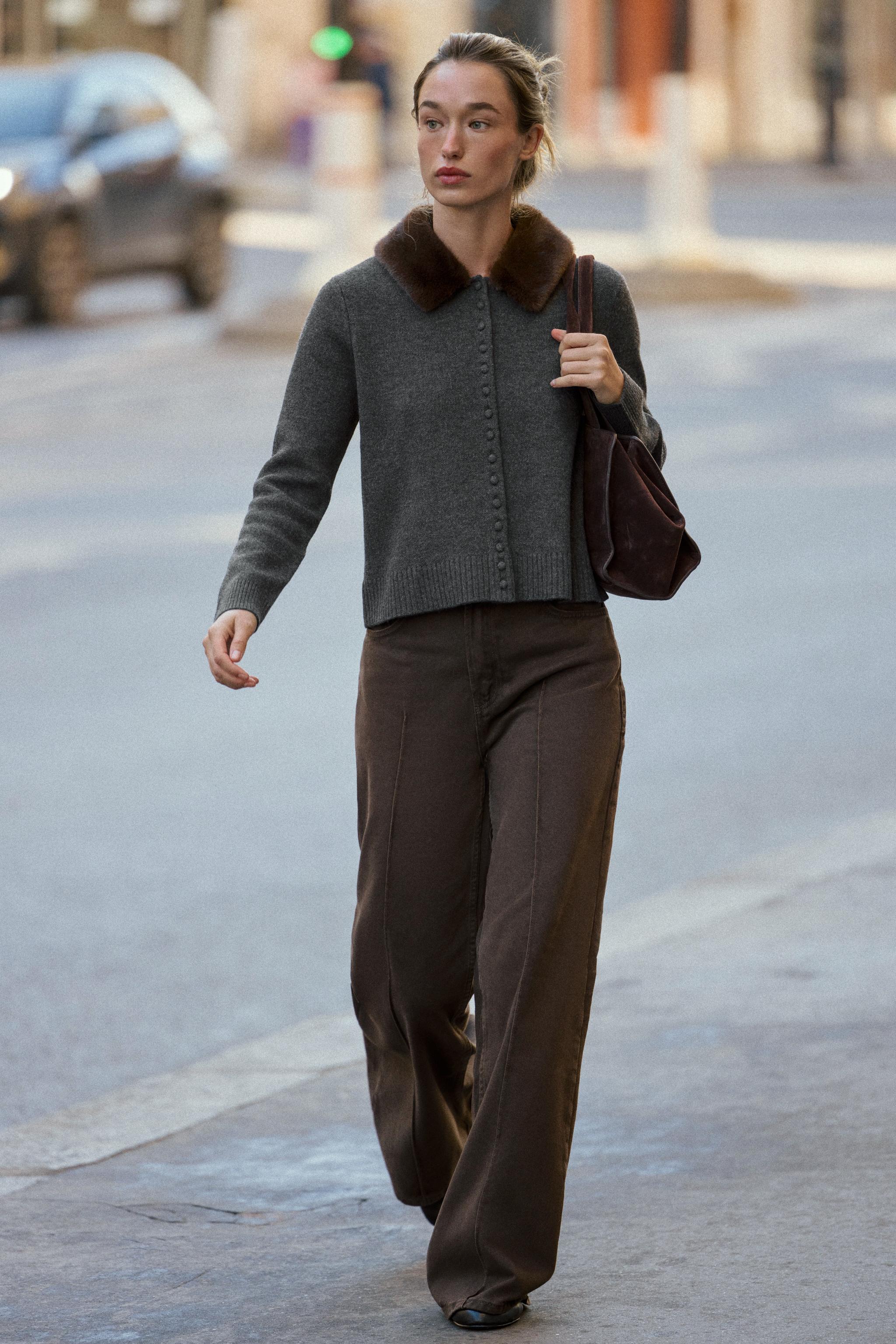 Faux Fur Lapel Knit Cardigan