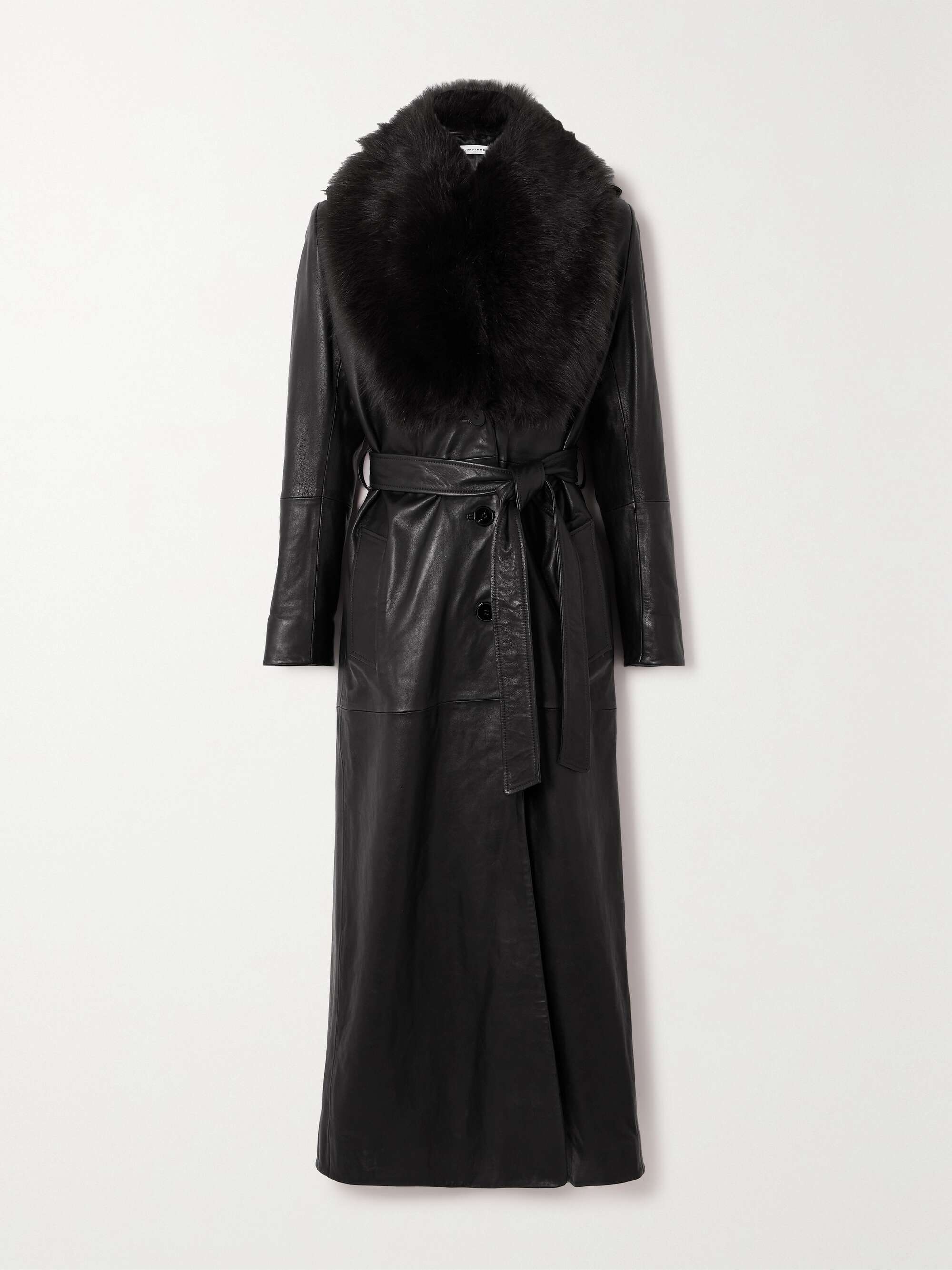 + Net Sustain Dakota Belted Shearling-Trimmed Leather Coat