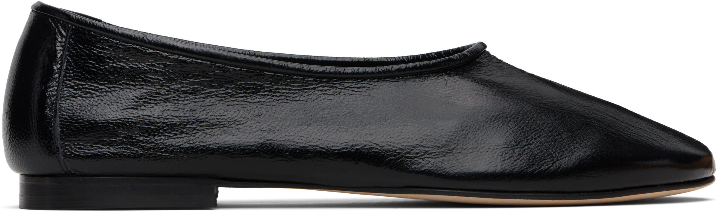 Black Prudence Creased Leather Ballet Flats