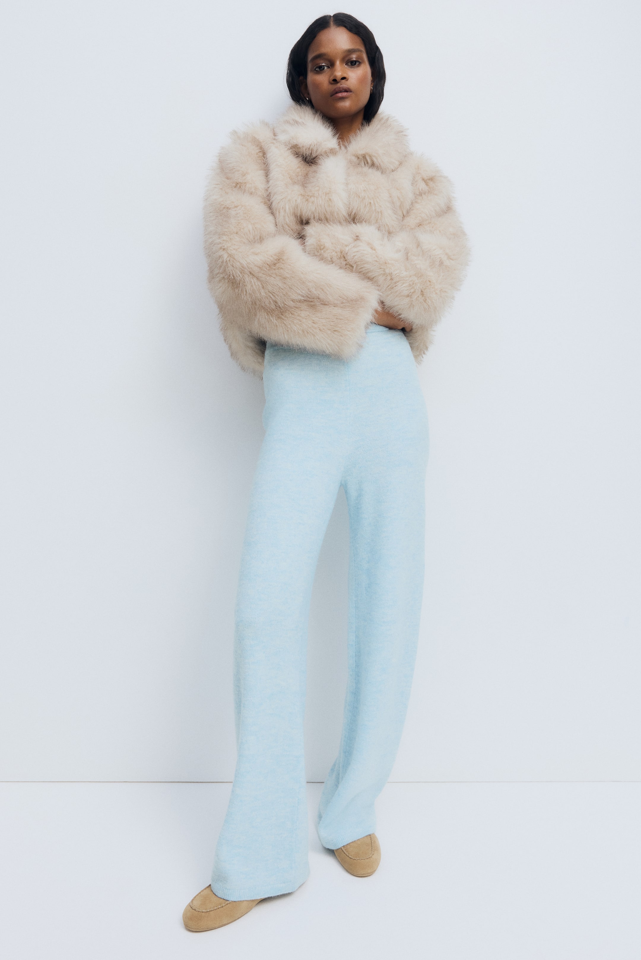 Knit Pull-On Pants - Light Blue Melange