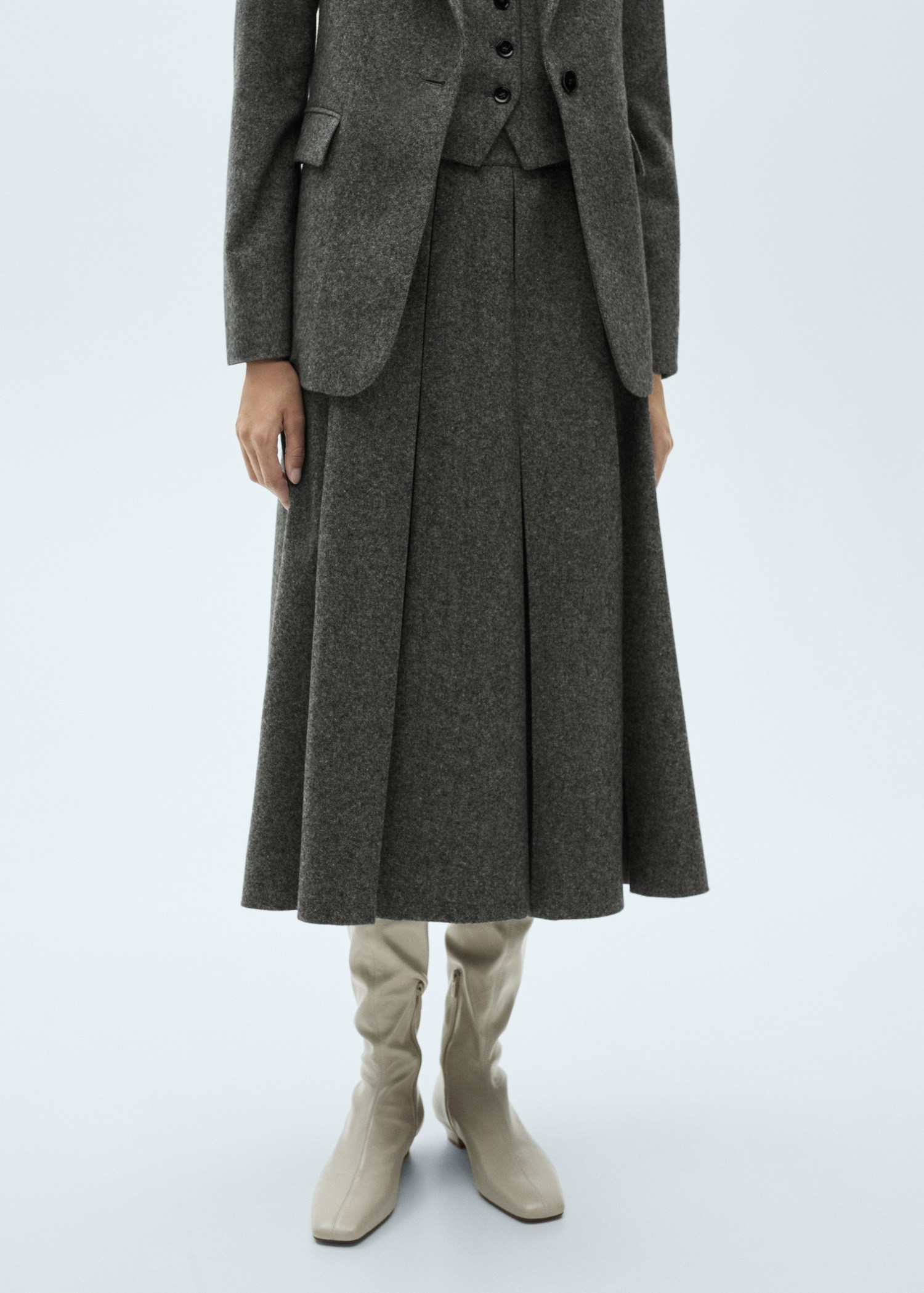 mango, Marbled Wool Pleated Skirt