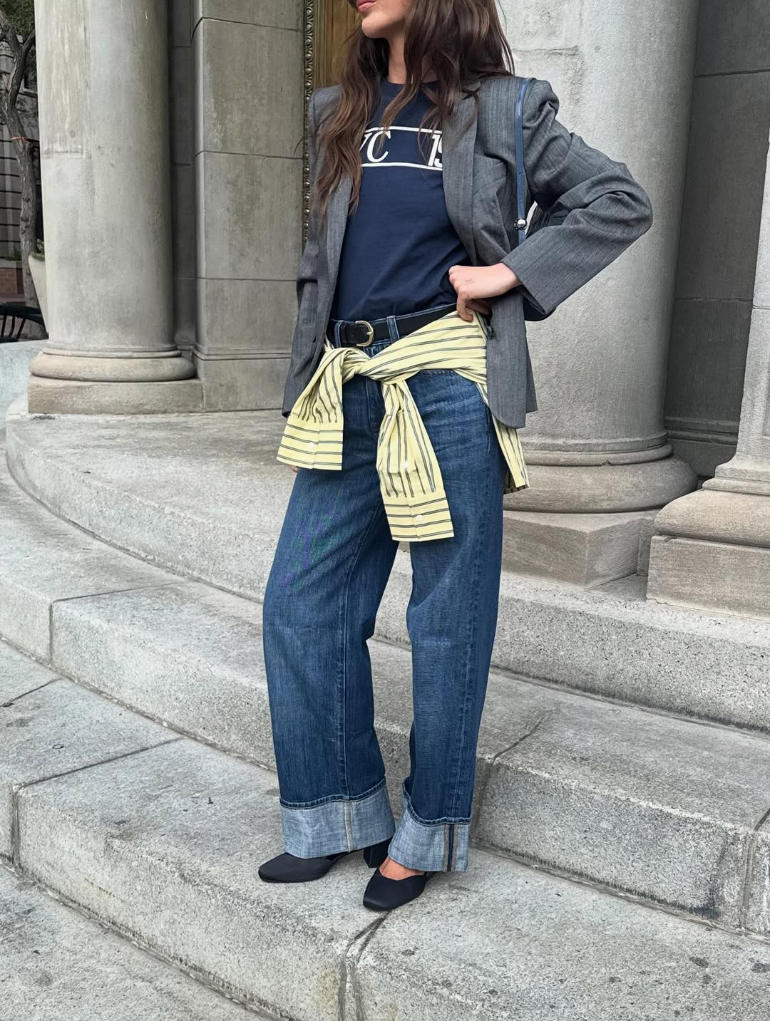 Woman wearing new denim trend for 2026.