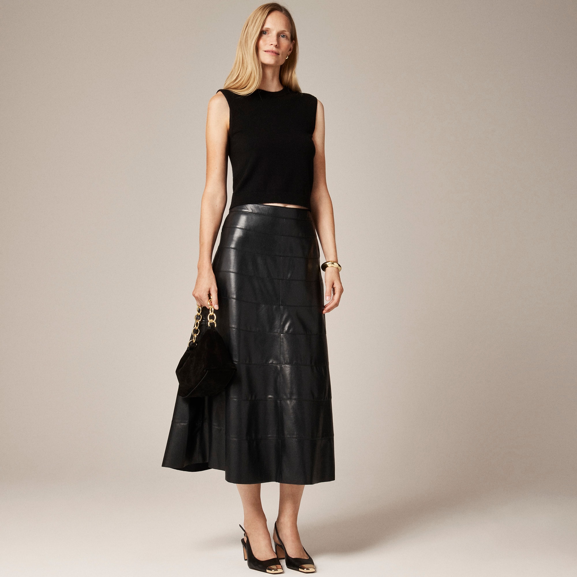 Seamed Circle Skirt in Faux Leather