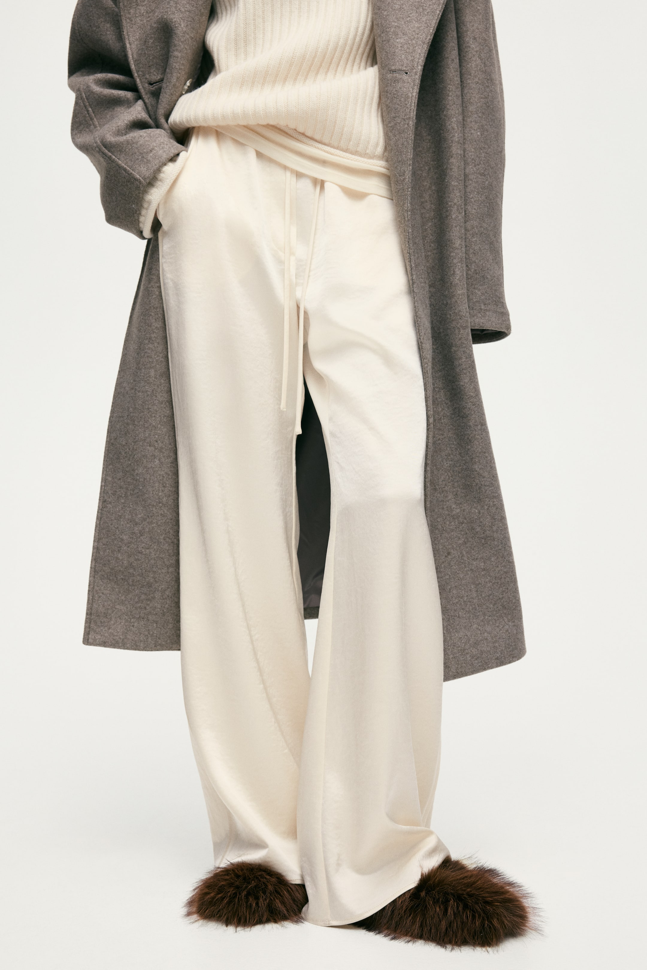 Flared Satin Pants - Cream