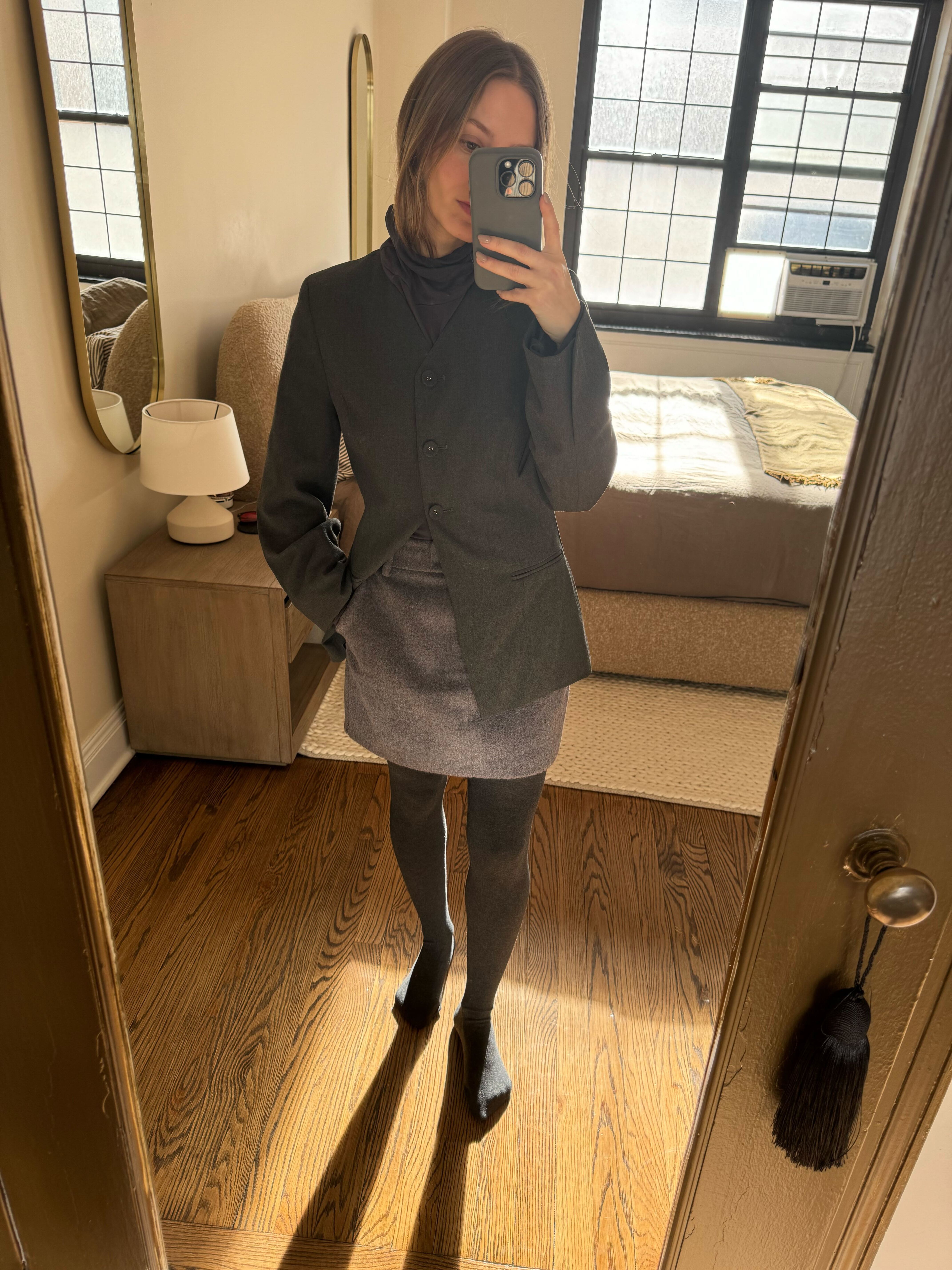 Nikki replicates the cashmere tight looks from the row's runway collection.