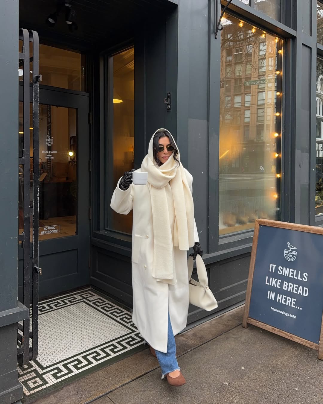 woman wearing cream coat outfit 2026