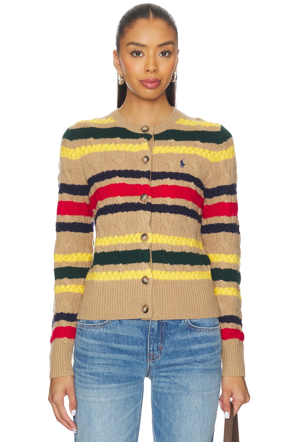 Striped Cable Wool Cashmere Cardigan