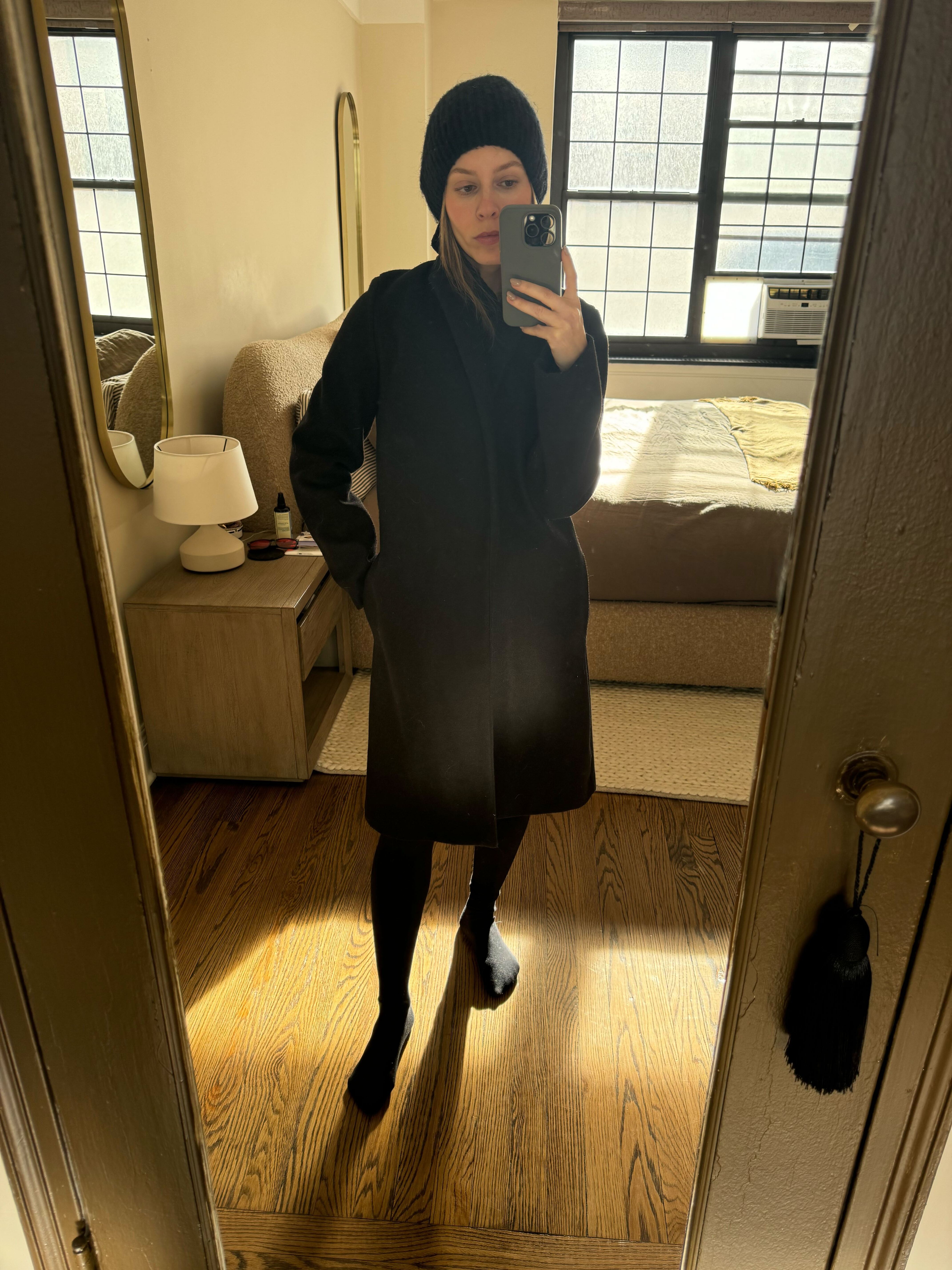 Nikki replicates the cashmere tight looks from the row's runway collection.