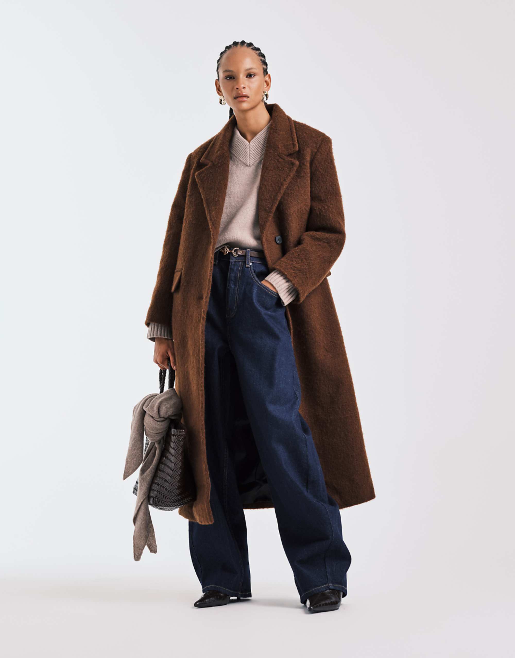 Asos Design Premium Brushed Wool Blend Dad Coat in Toffee