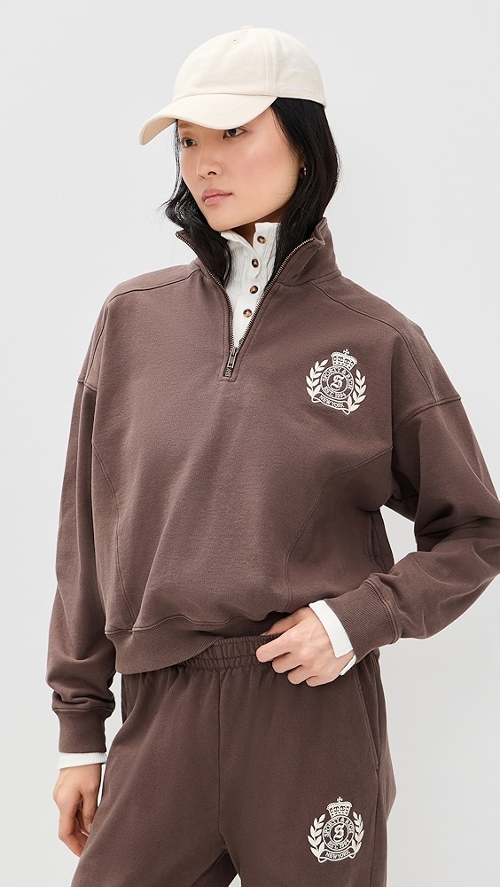 Sporty &amp;amp; Rich Ny Crest Embroidered Quarter Zip Sweatshirt