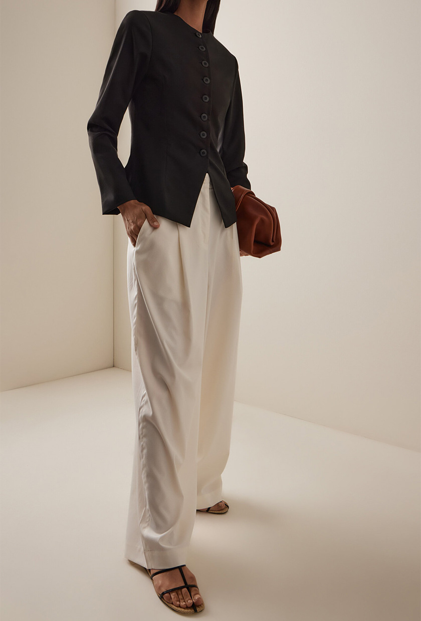 SLOAN Boyfriend Pleated Wool Trousers