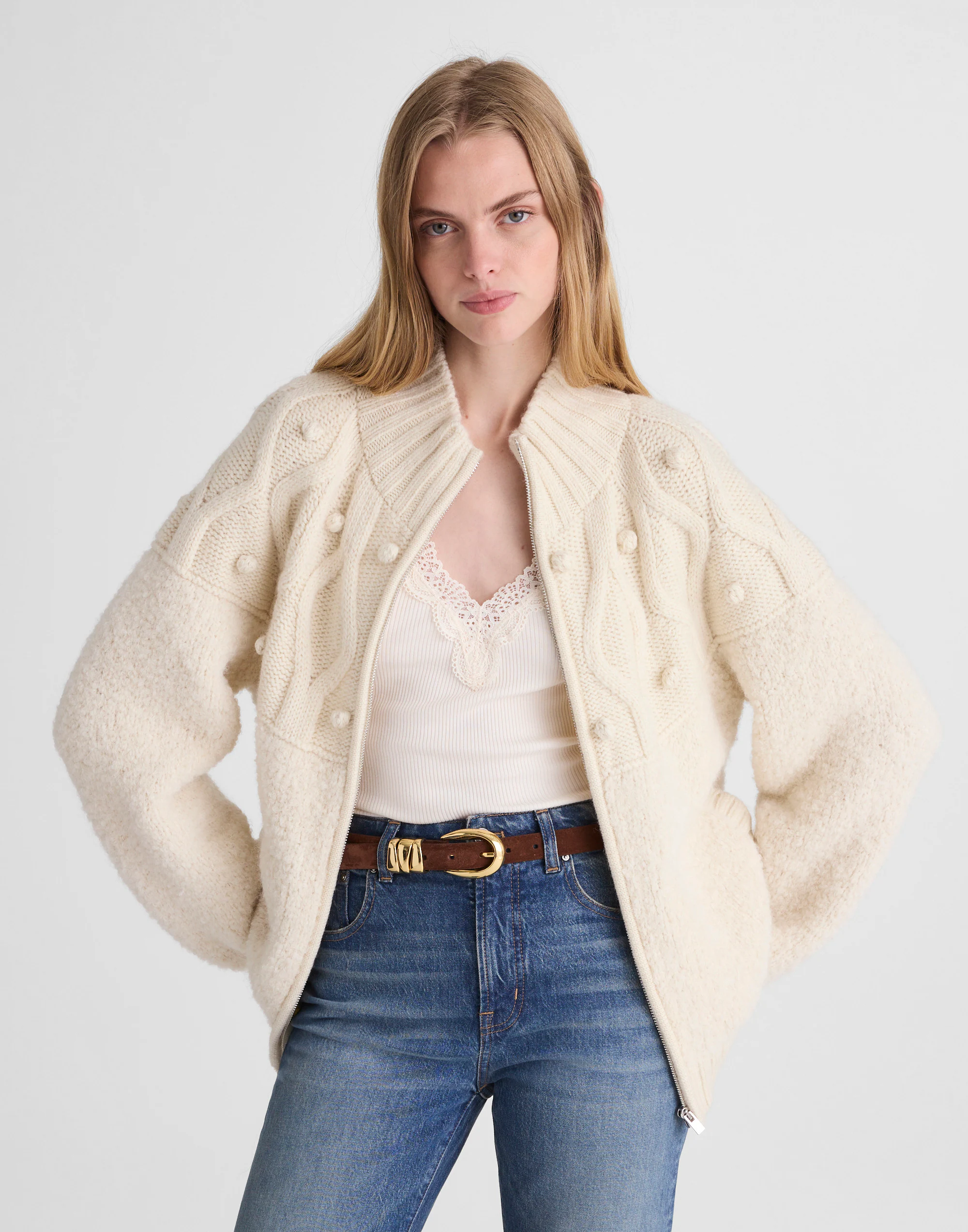 Zip-Front Mockneck Cardigan