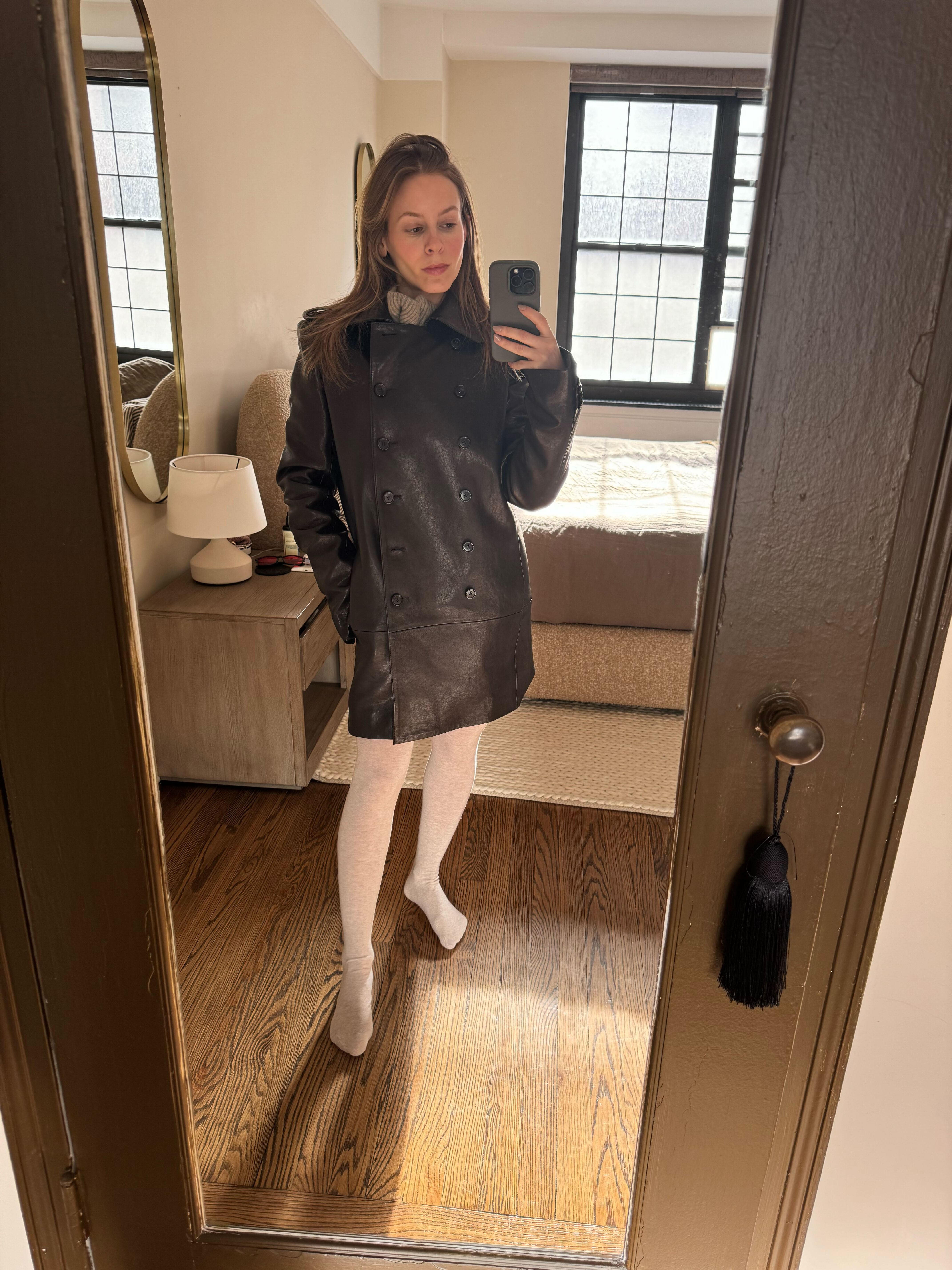 Nikki replicates the cashmere tight looks from the row's runway collection.