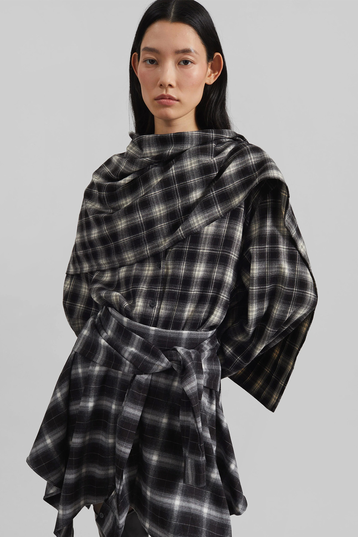 Rue Scarf Shirt Black Plaid
