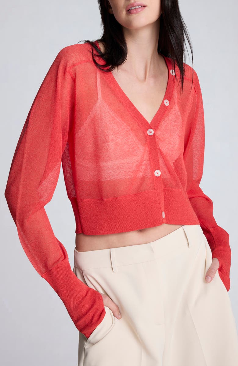 Crop Sheer Saddle Shoulder Cardigan
