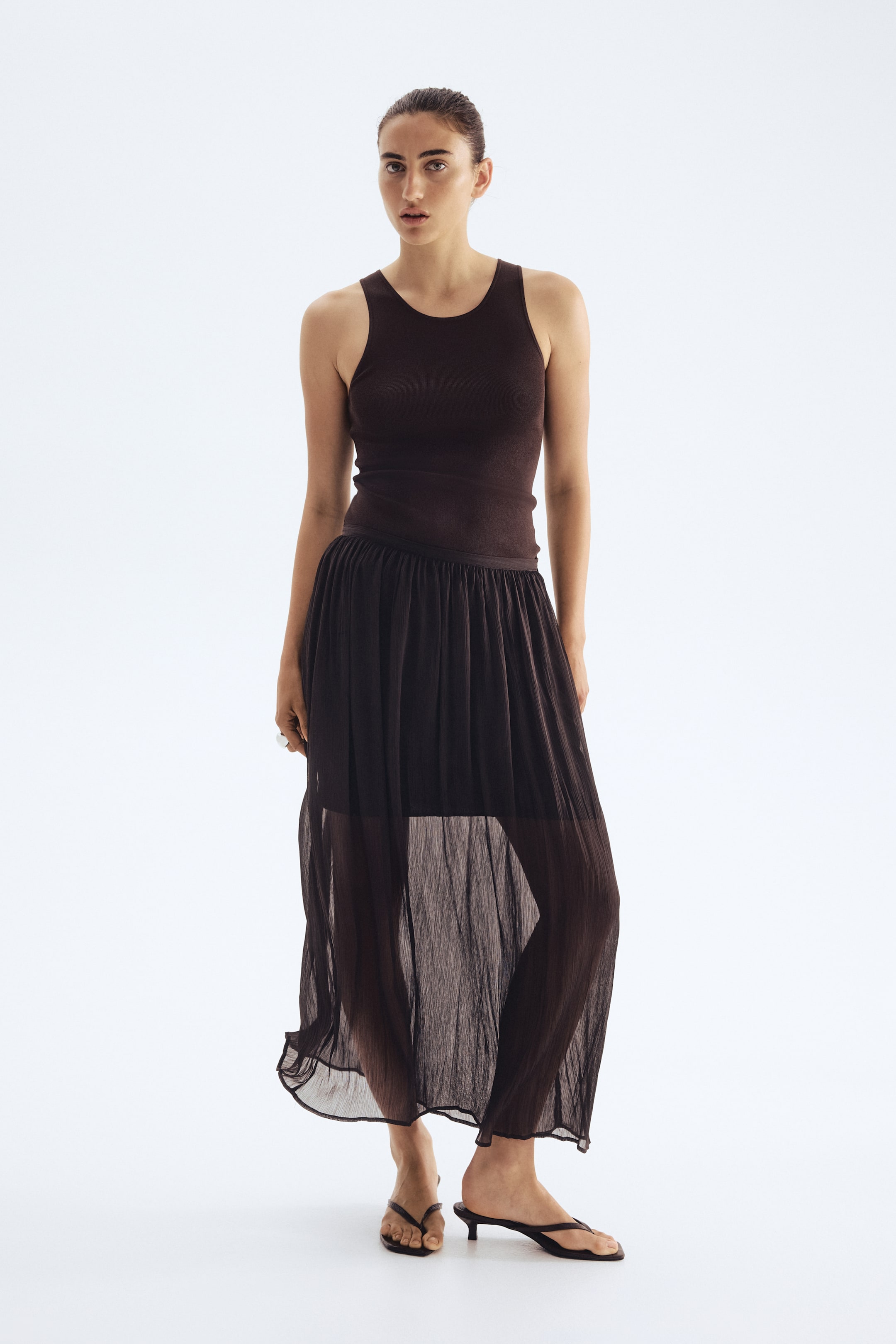 Crinkled Skirt - Dark Brown