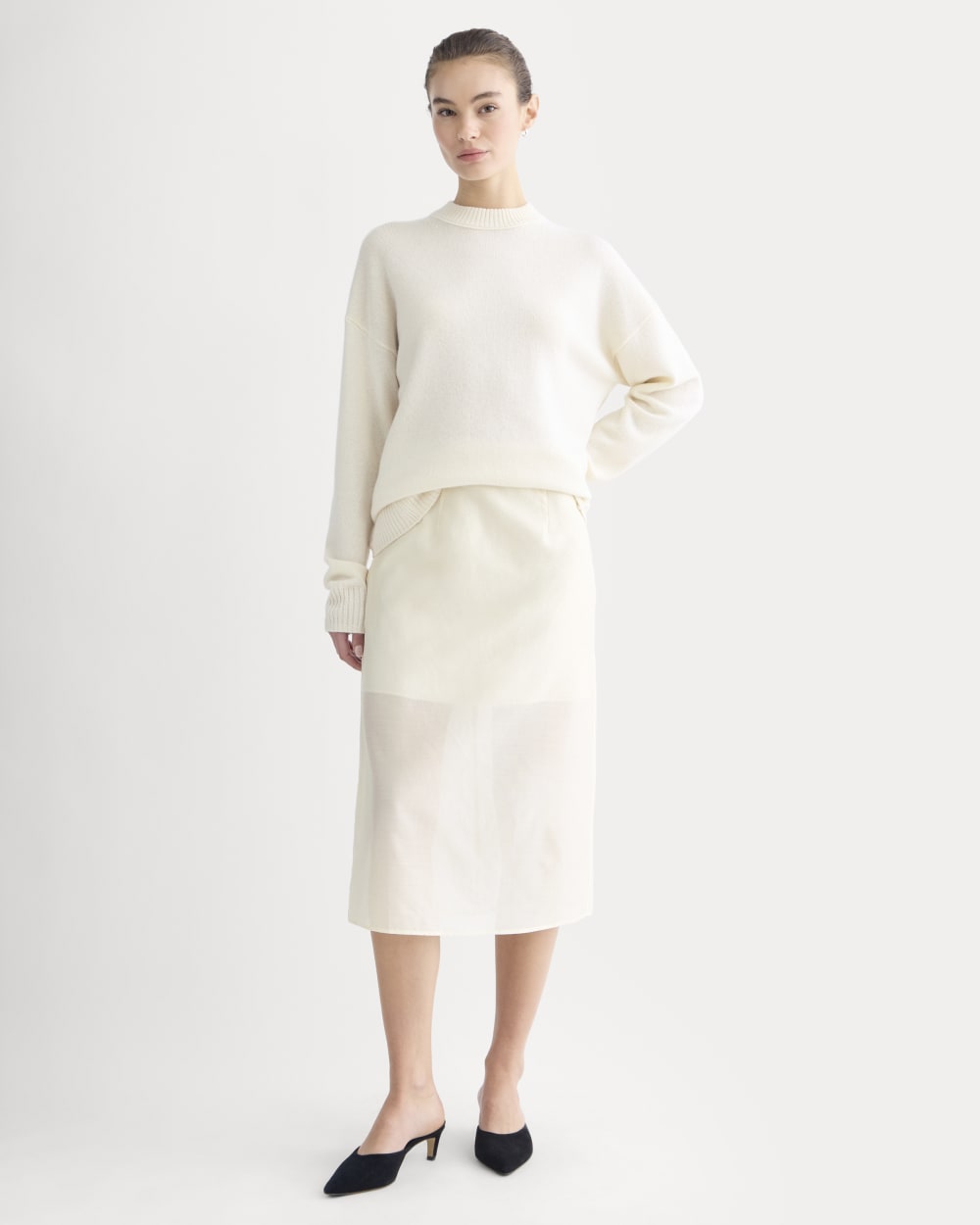 Midi Skirt in Cotton-Silk Organza | Parchment - 00